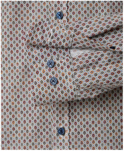 Casa Moda Comfort Fit Langarmhemd Miniprint grün braun Blüten